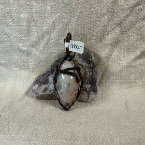 Natural Ocean Jasper Cabochon Gemstone Copper Wire Wrapped Handcrafted Pendant